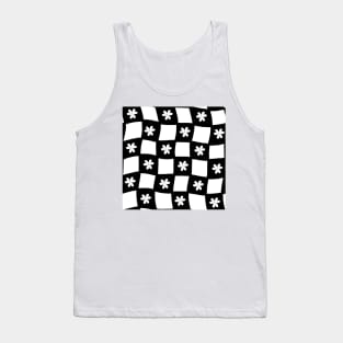 Large Floral Checker Board - black and white Tank Top